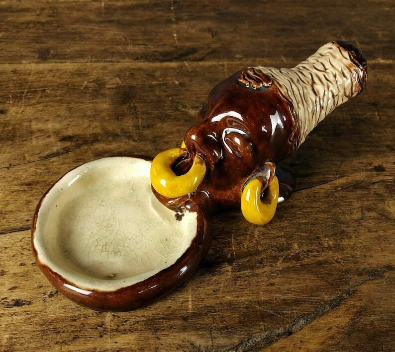 1920s Pottery Trinket Dish, Vintage French Coin Dish, Vintage Ring Dish, Vintage Ceramic Dish, French Earthenware Dish,Art Deco African Dish photo for sale