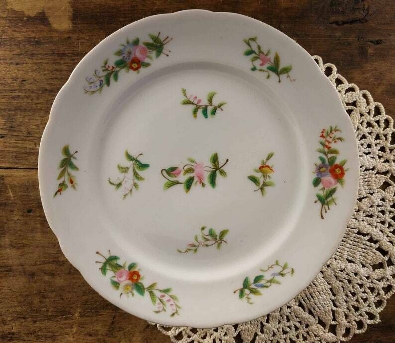 Antique French Cake Stand, Porcelain Compote Dish, Antique Hand Painted Flowers Porcelain Pedestal Dish, Ceramic Stand, Paris Hotel Decor photo for sale