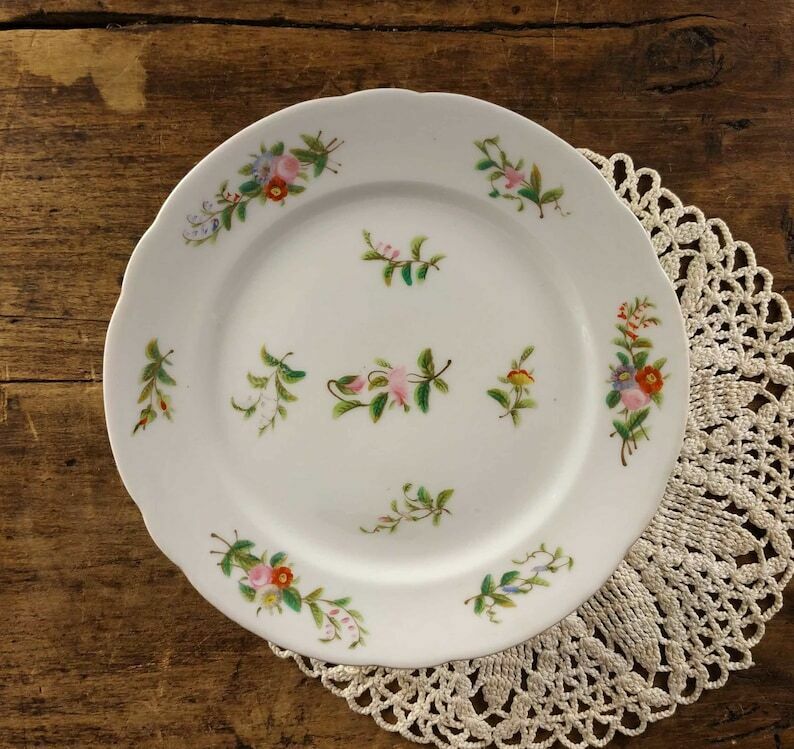 photo for sale Antique French Cake Stand, Porcelain Compote Dish, Antique Hand Painted Flowers Porcelain Pedestal Dish, Ceramic Stand, Paris Hotel Decor