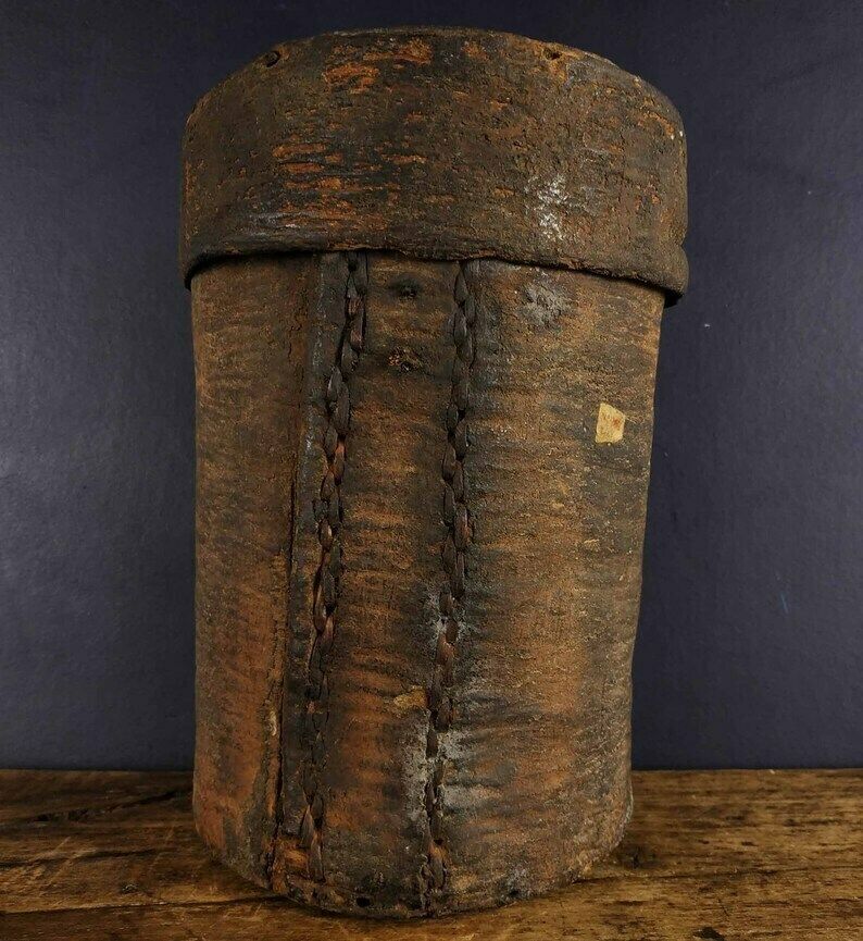 19th Century Gabon Africa Wood Tree Bark Container Box, Antique Primitive Bentwood African Wooden Treen Box photo furniture