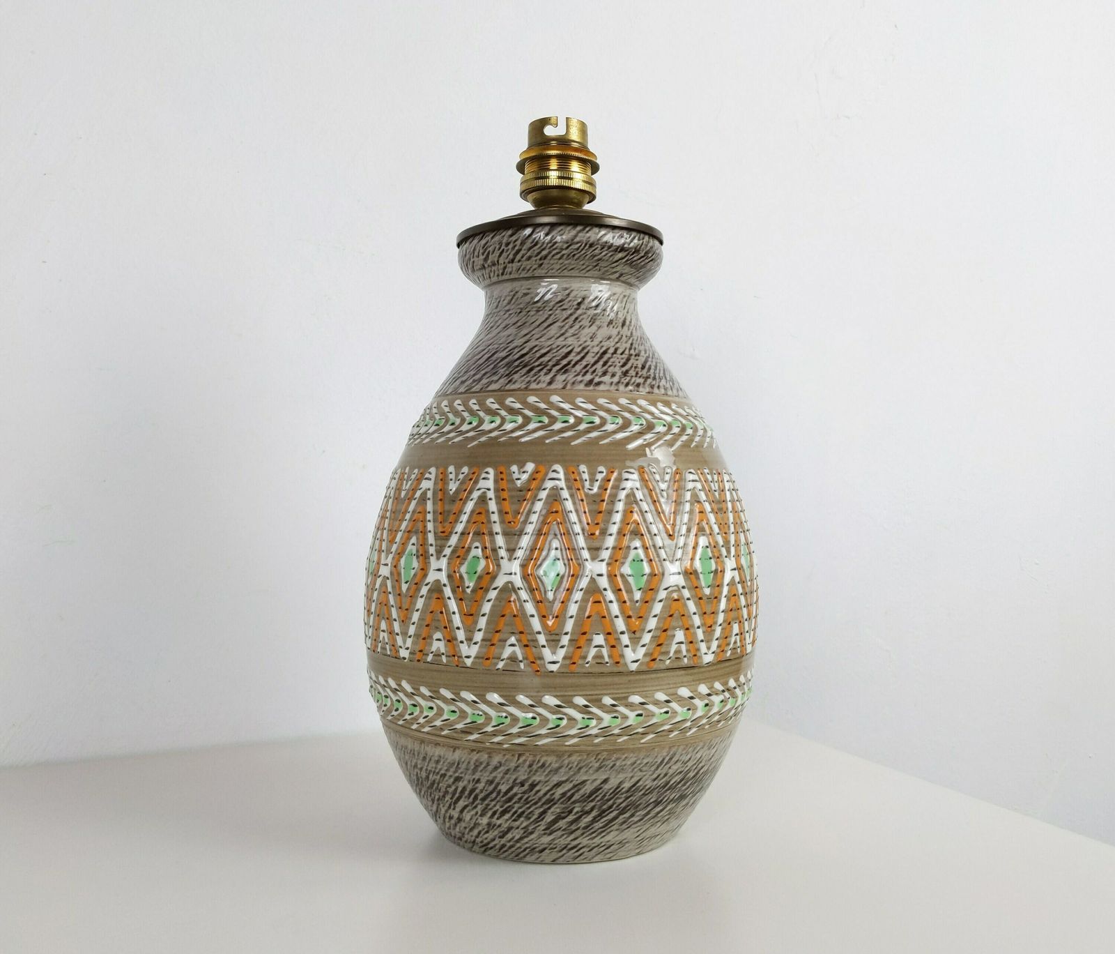 Vintage French Jacques Breugnot Ceramic Lamp, Signed + Dedicated 1980s Studio Pottery Light, 1950s Style Enamel Decorated Electric Lamp Base photo buy