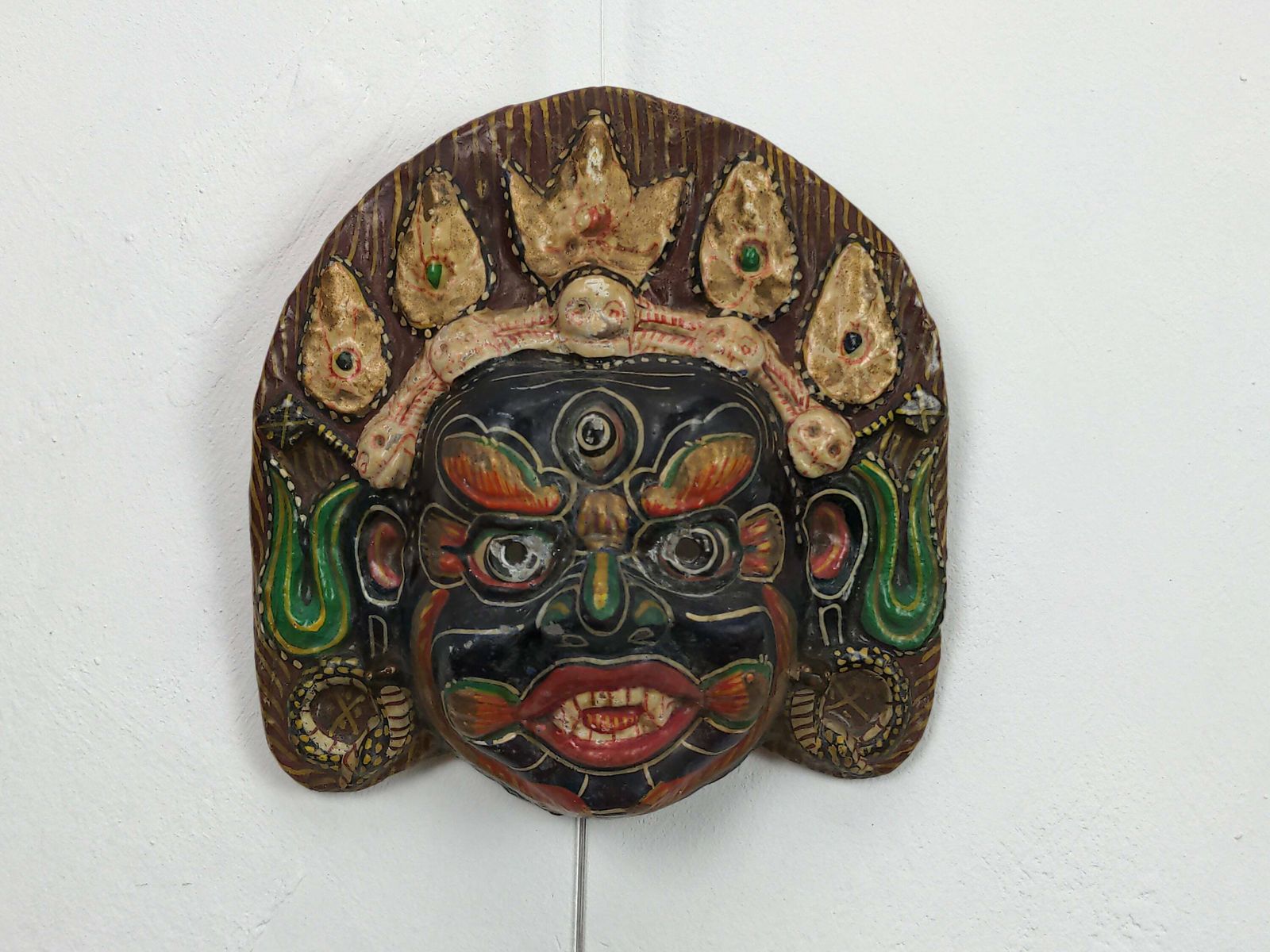 Vintage Nepal Bhairav Paper Mache Mask, Hand Painted Nepalese Hanging Mask, Accent Wall Home Decor, Vintage Buddhist Mask