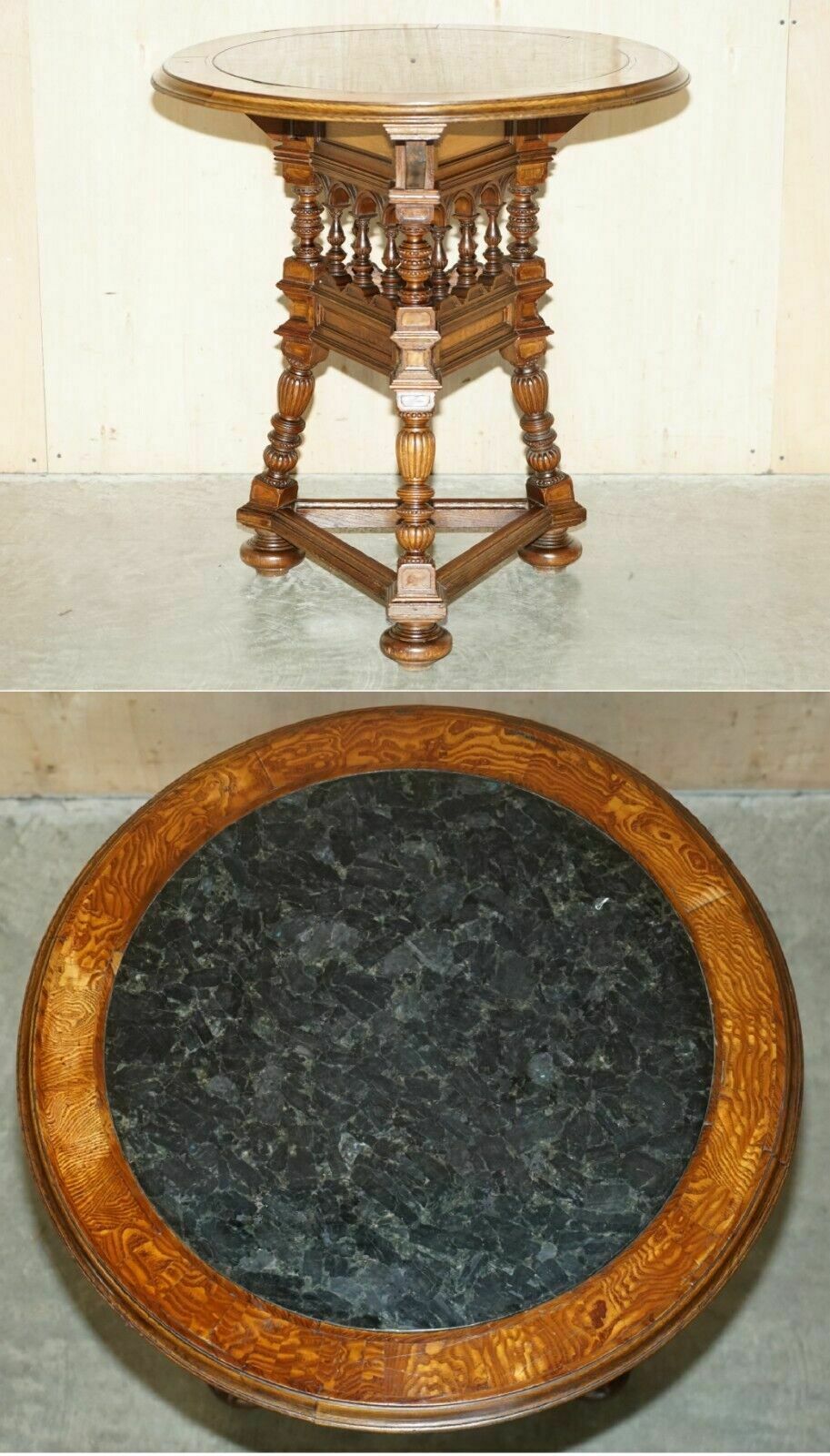 Antique Victorian Aesthetic Movement Carved Oak Elm And Marble Occasional Table