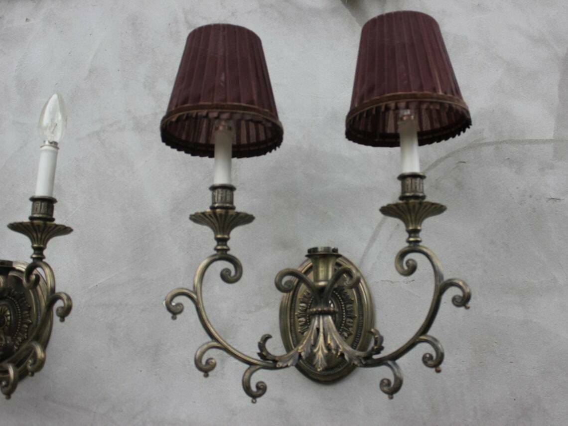 Rare Two Bronze Wall Sconces Edwardian Lighting Wall Lamps For Living Room, Hotel Lobby