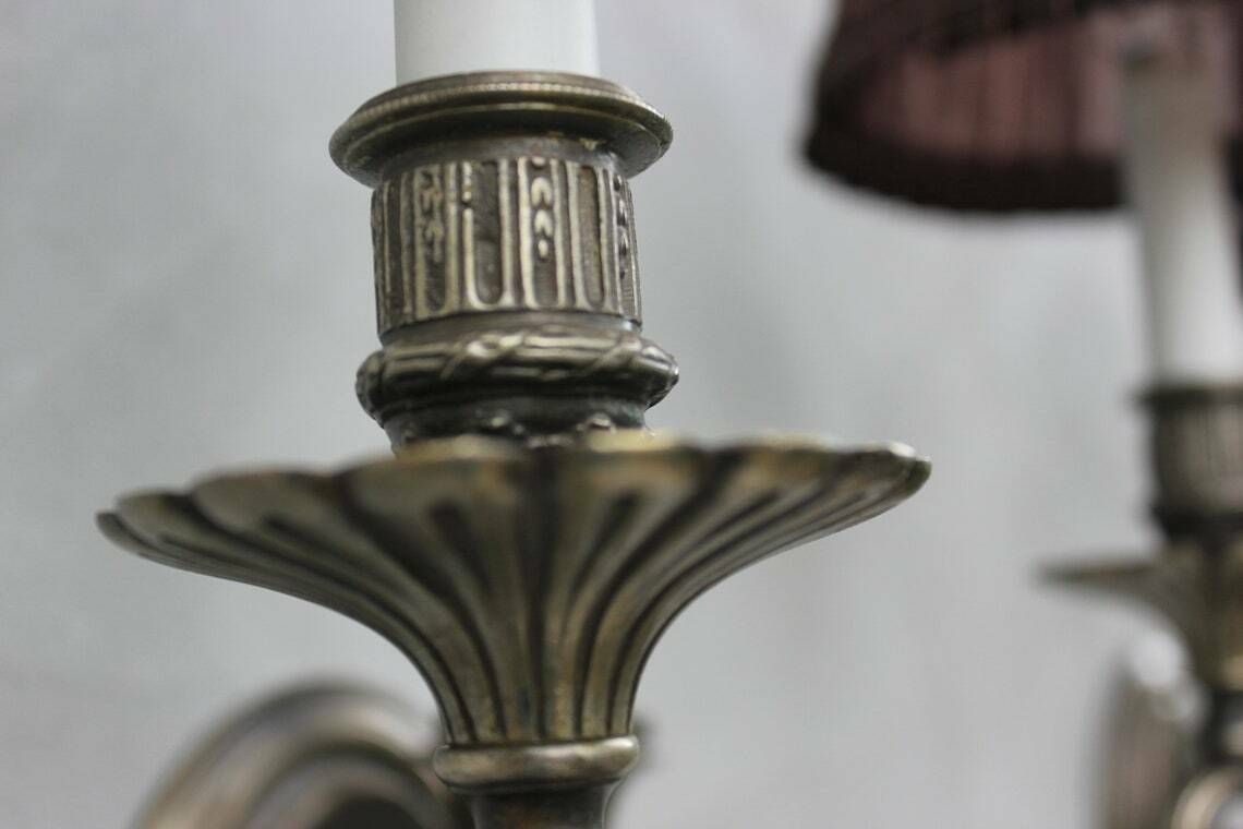Rare Two Bronze Wall Sconces Edwardian Lighting Wall Lamps For Living Room, Hotel Lobby photo Lighting