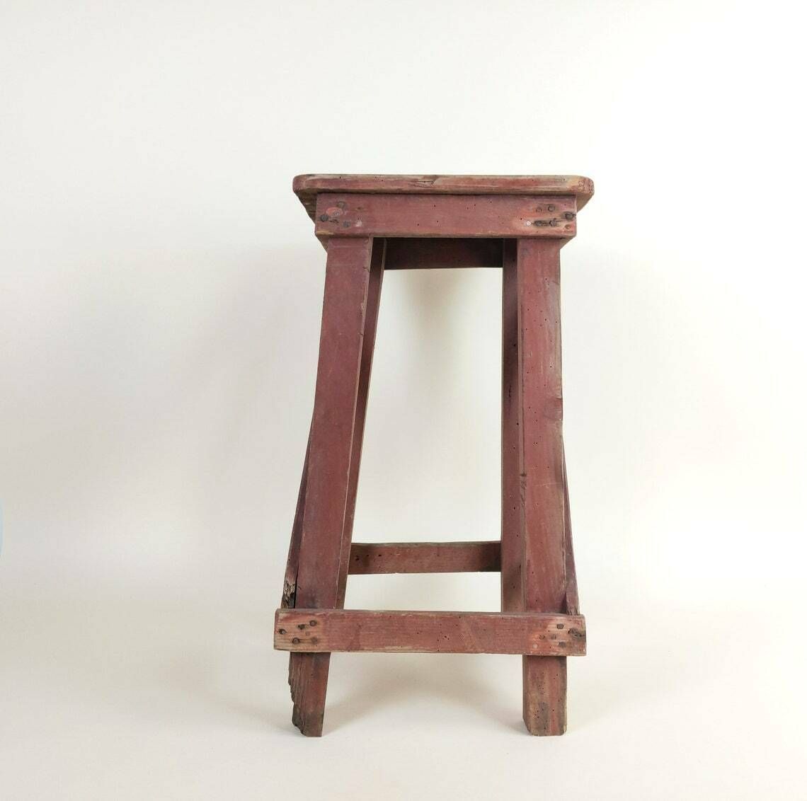Primitive Antique 1920s Rustic French Four Leg Wood Stool For A Machinists Atelier In Wabi Sabi Style photo buy