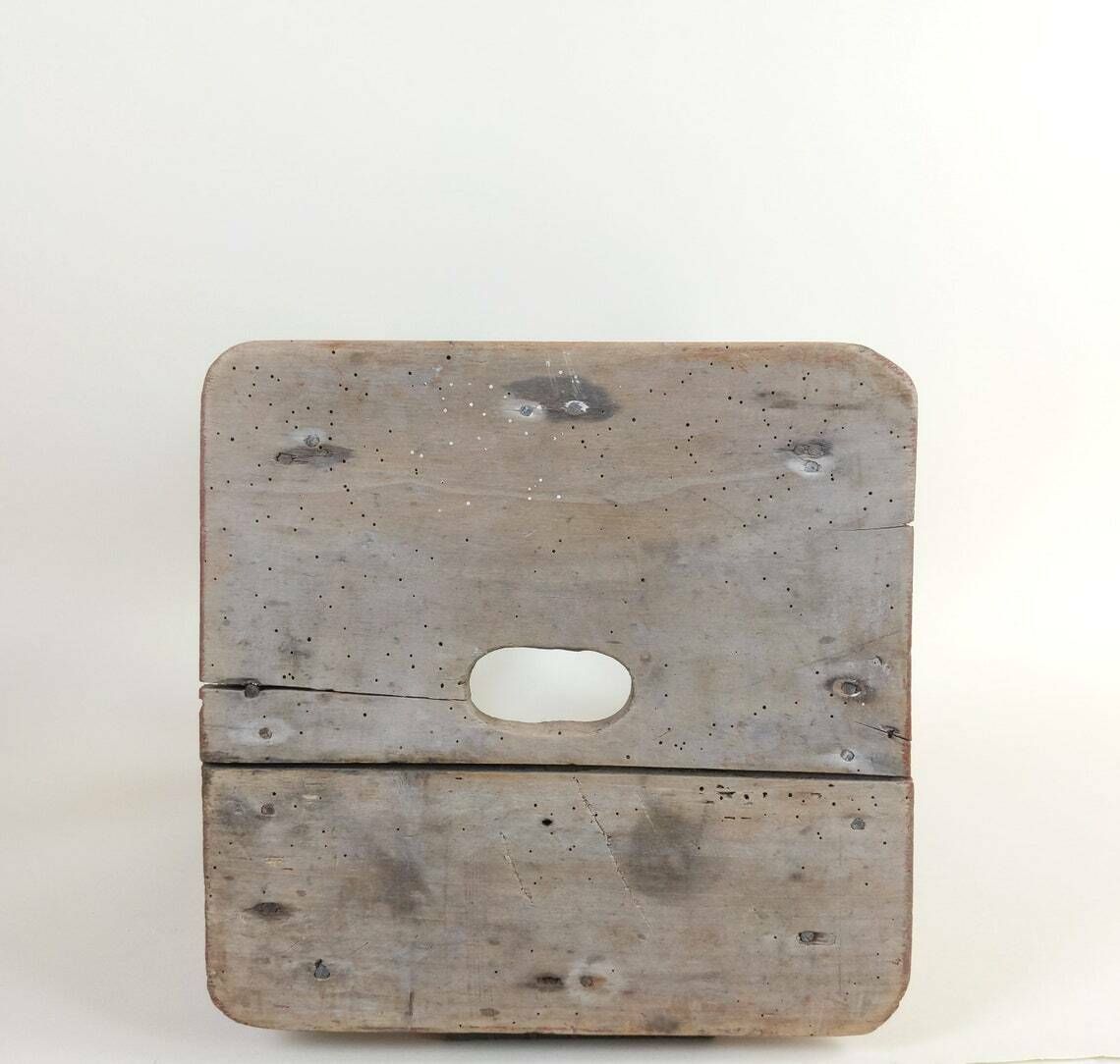 photo for sale Primitive Antique 1920s Rustic French Four Leg Wood Stool For A Machinists Atelier In Wabi Sabi Style