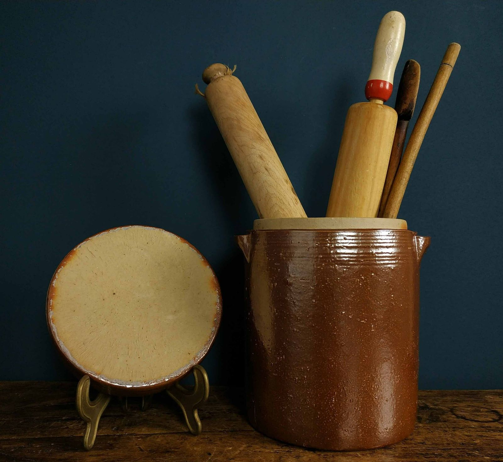 French Stoneware Pot, Lidded Stoneware Ceramic Confit Jar, French Country Kitchen Container, Pottery Crock Pot,Rustic French Farmhouse Decor photo furniture