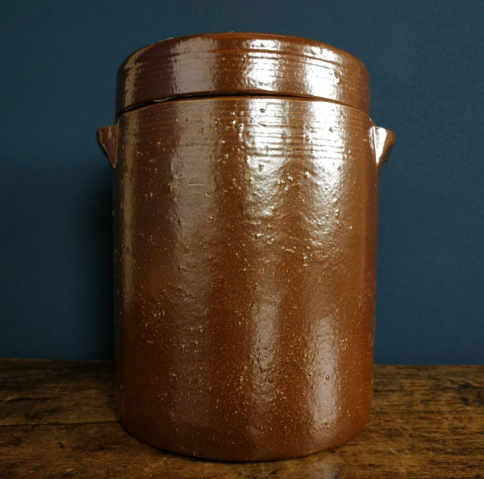 French Stoneware Pot, Lidded Stoneware Ceramic Confit Jar, French Country Kitchen Container, Pottery Crock Pot,Rustic French Farmhouse Decor photo for sale