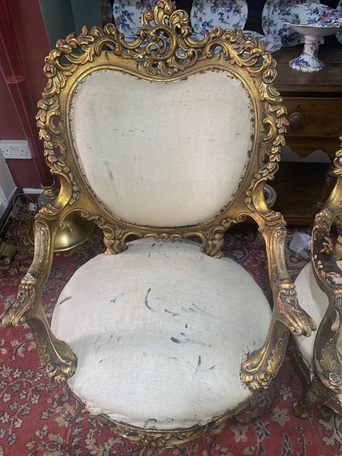 Furniture A Pair Of Rococo Gilt Wood Arm Chairs photo