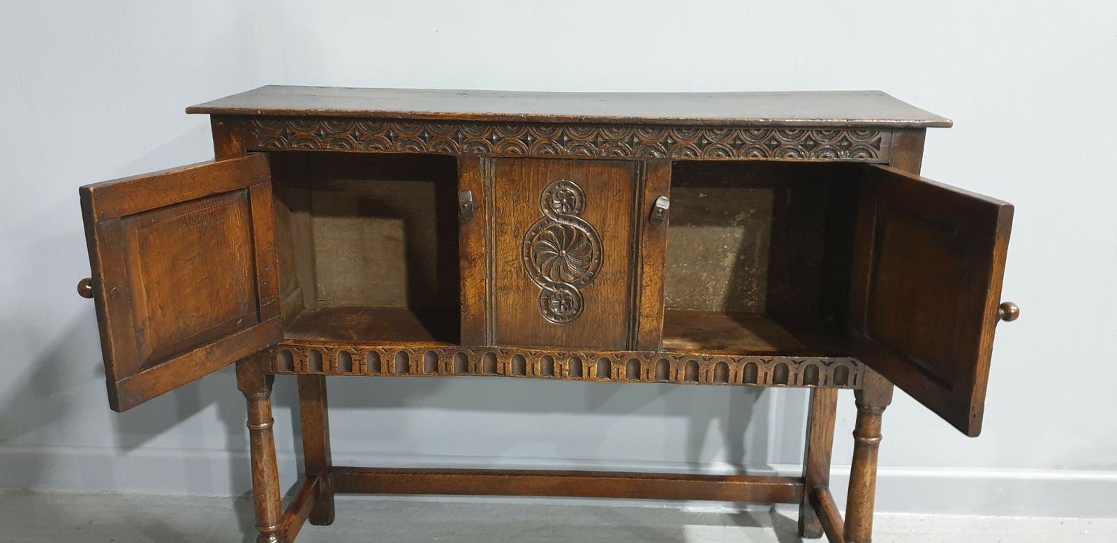 photo for sale Carved Oak Sideboard Of Small Proportions