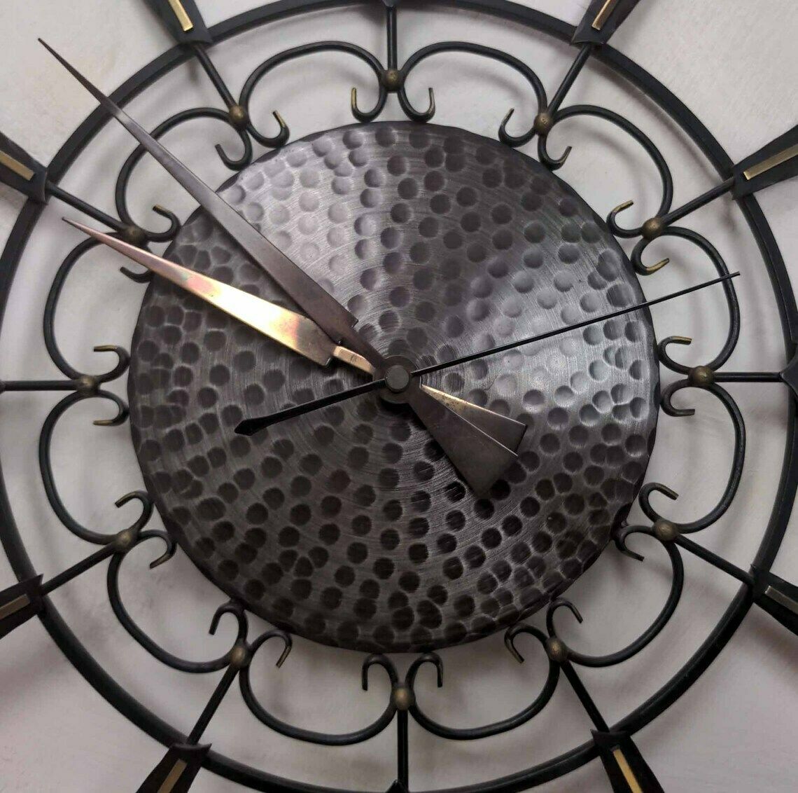 Unghans Starburst Battery Wall Clock, German Black And Gold Mid Century Clock, Battery Operated Black Metal Clock, Home Office Decor photo furniture