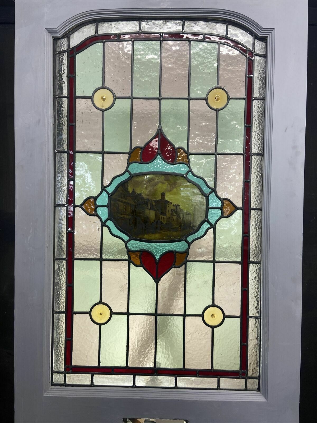 Unique Edwardian Front Door Period Stained Glass Old Reclaimed Antique Wood Lead photo for sale