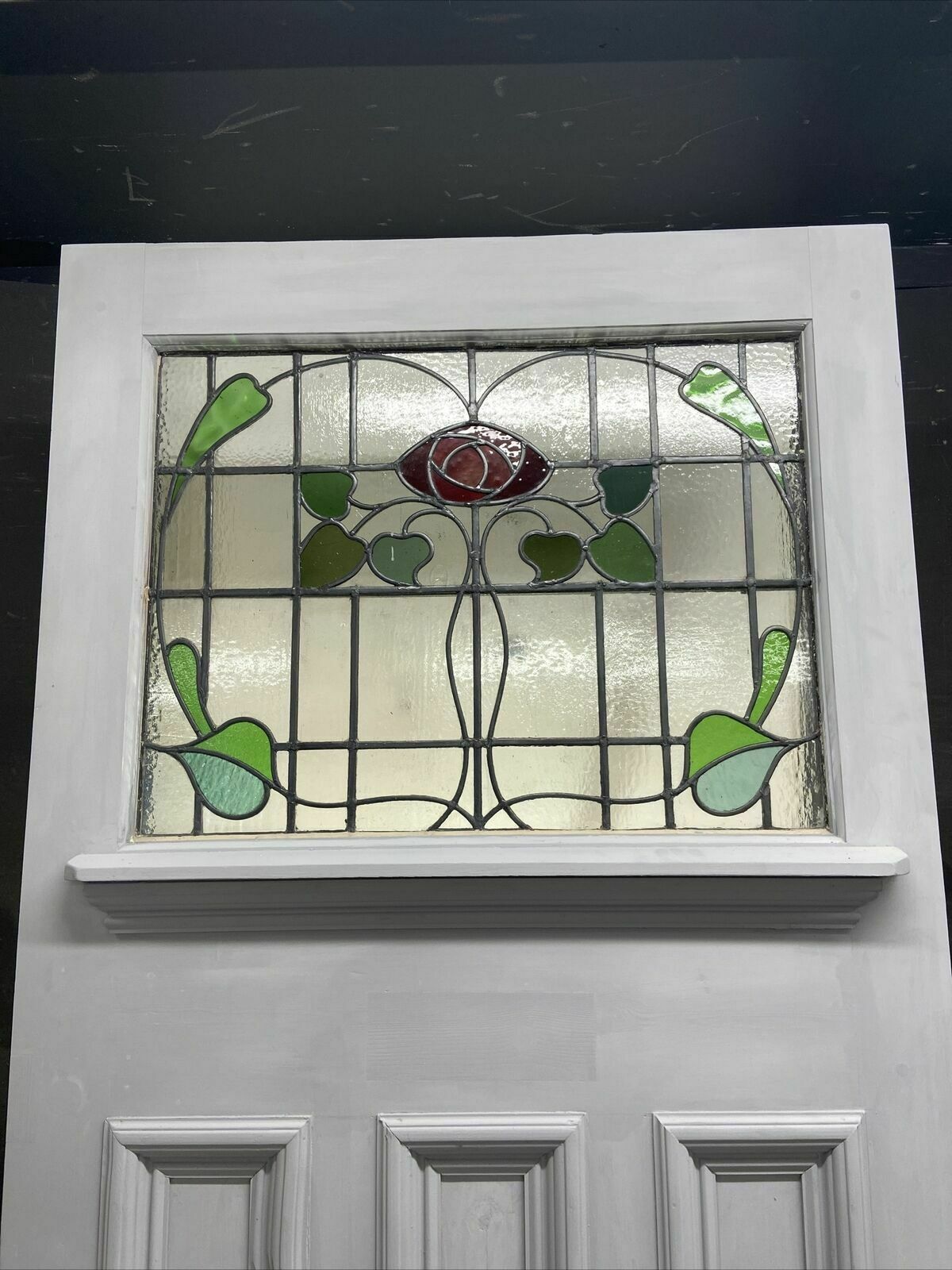 X Large Victorian Stained Glass Front Door Old Reclaim Antique Wood Art Nouveau photo for sale