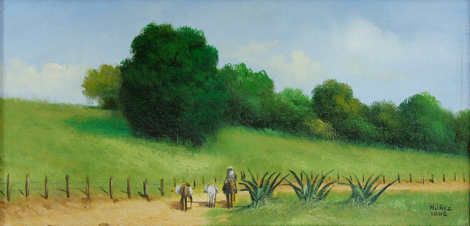 Oil On Board By Nunez Luna. Pastoral Mexican Scene With Agave Plants photo furniture