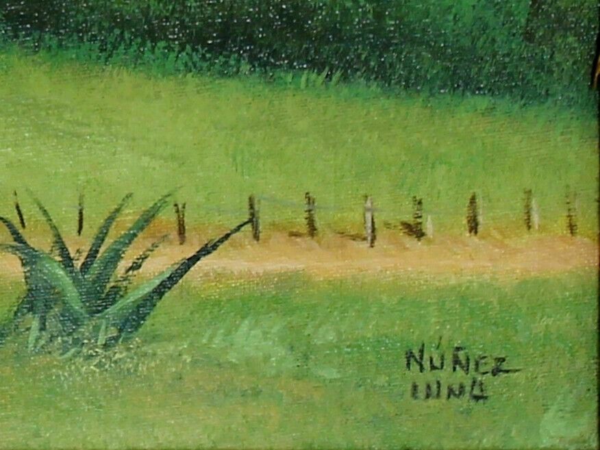 Oil On Board By Nunez Luna. Pastoral Mexican Scene With Agave Plants photo for sale