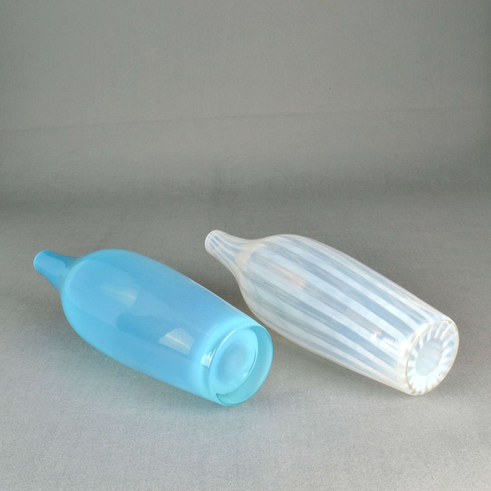 Blue And White Hand Blown Vases By Leerdam 1960's photo vinterior