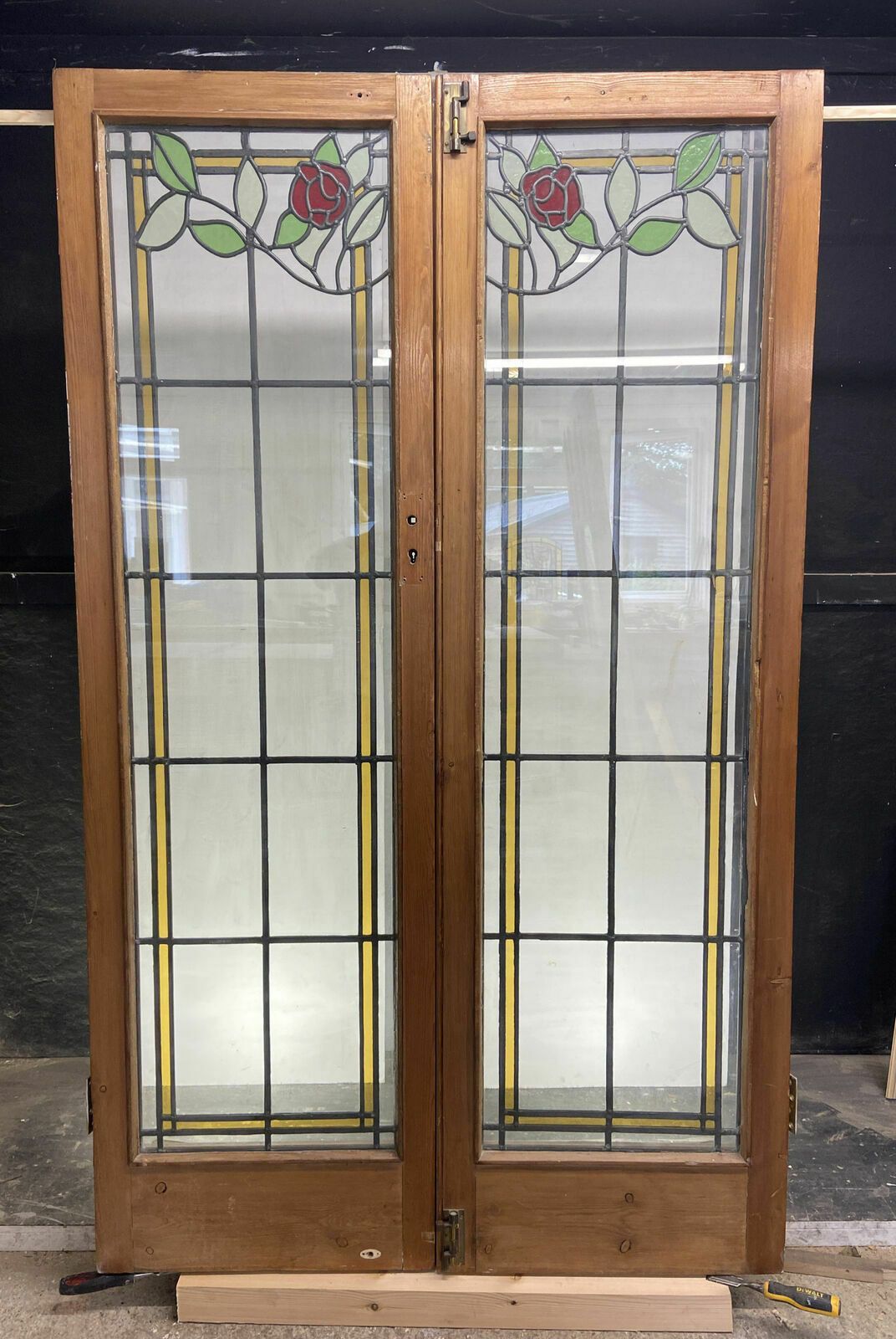 Double Edwardian Stained Glass Doors Antique Period Reclaimed Old French Lead