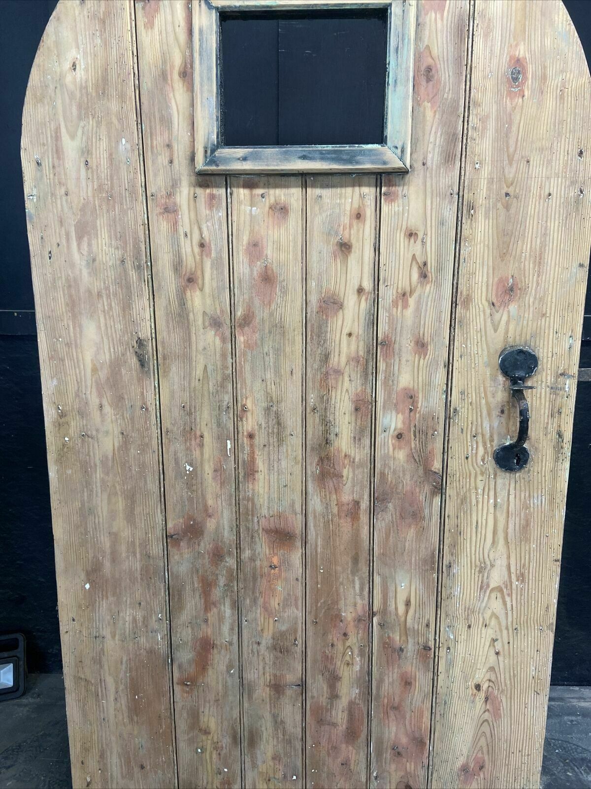 Arched Front Door Old Period Antique Leaded Reclaimed 1850 Wood Wrought Iron photo for sale