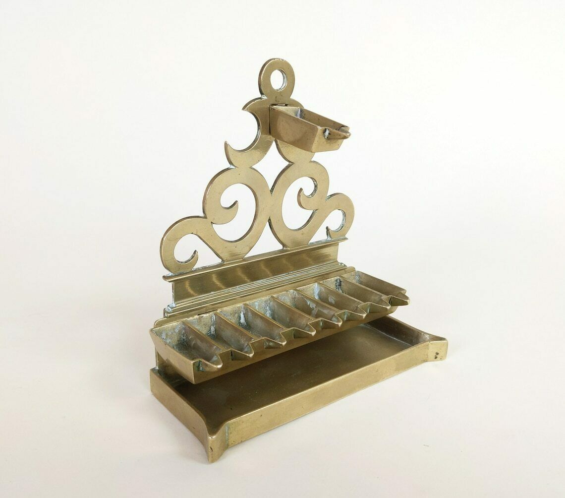 Antique 19th Century French Brass Jewish Hannukkah Lamp Menora With Makers Mark Cazenave & Moreau Bayonne France photo furniture