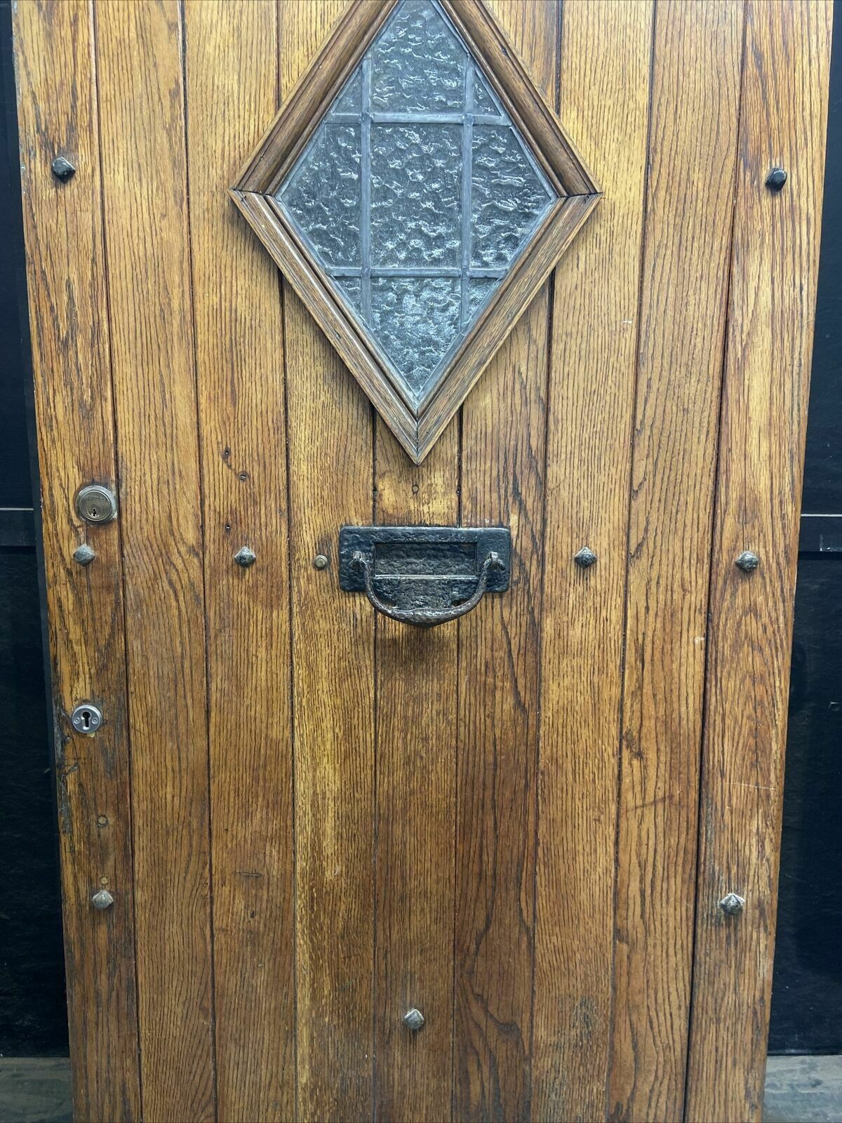 Solid Oak Front Door Old Period Wood Antique Reclaimed Hardwood Glazed Leaded photo for sale
