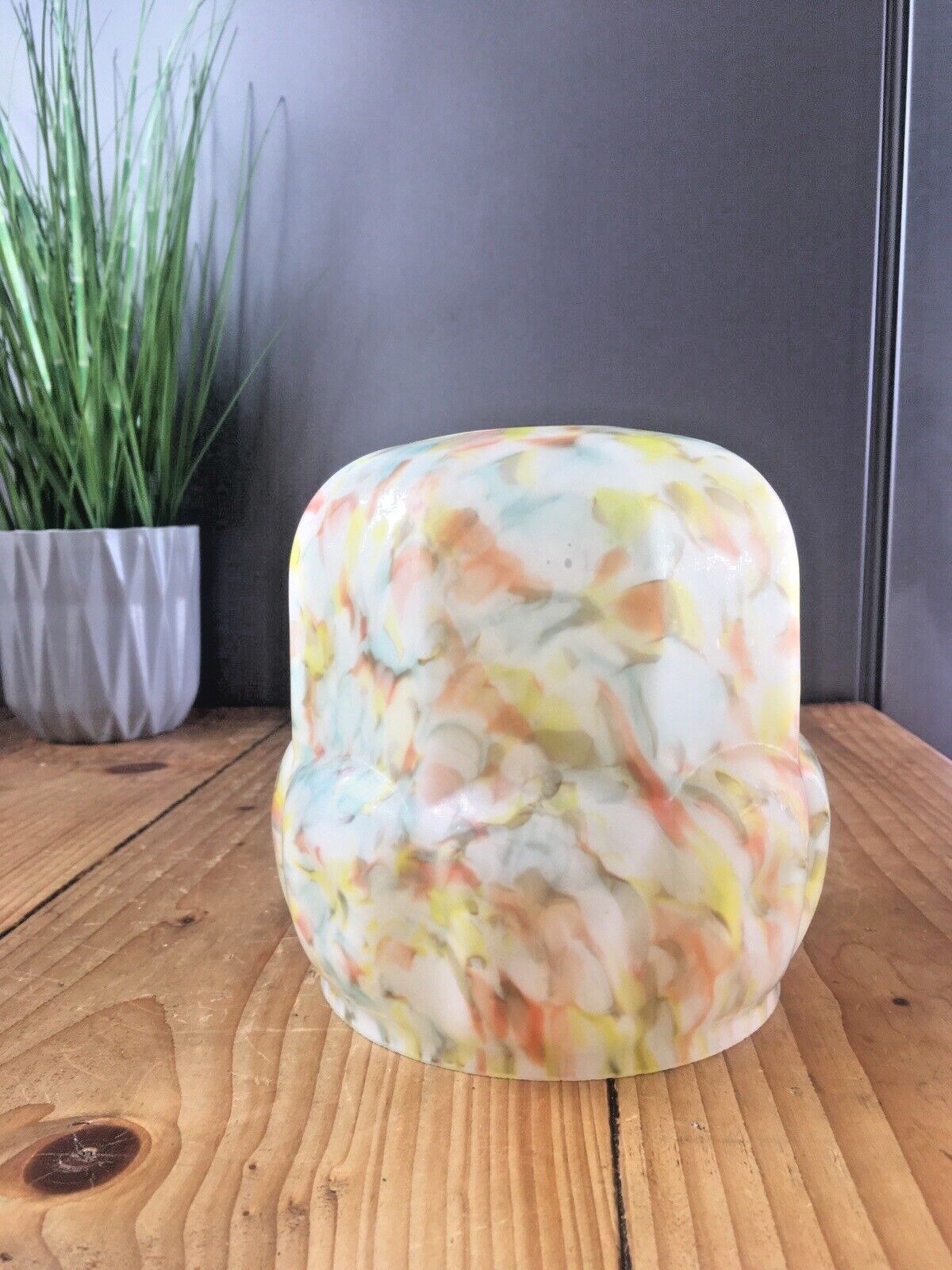 photo for sale Art Deco Yellow Orange Marbled Geometric Spatter Glass Ceiling Light Lamp Shade