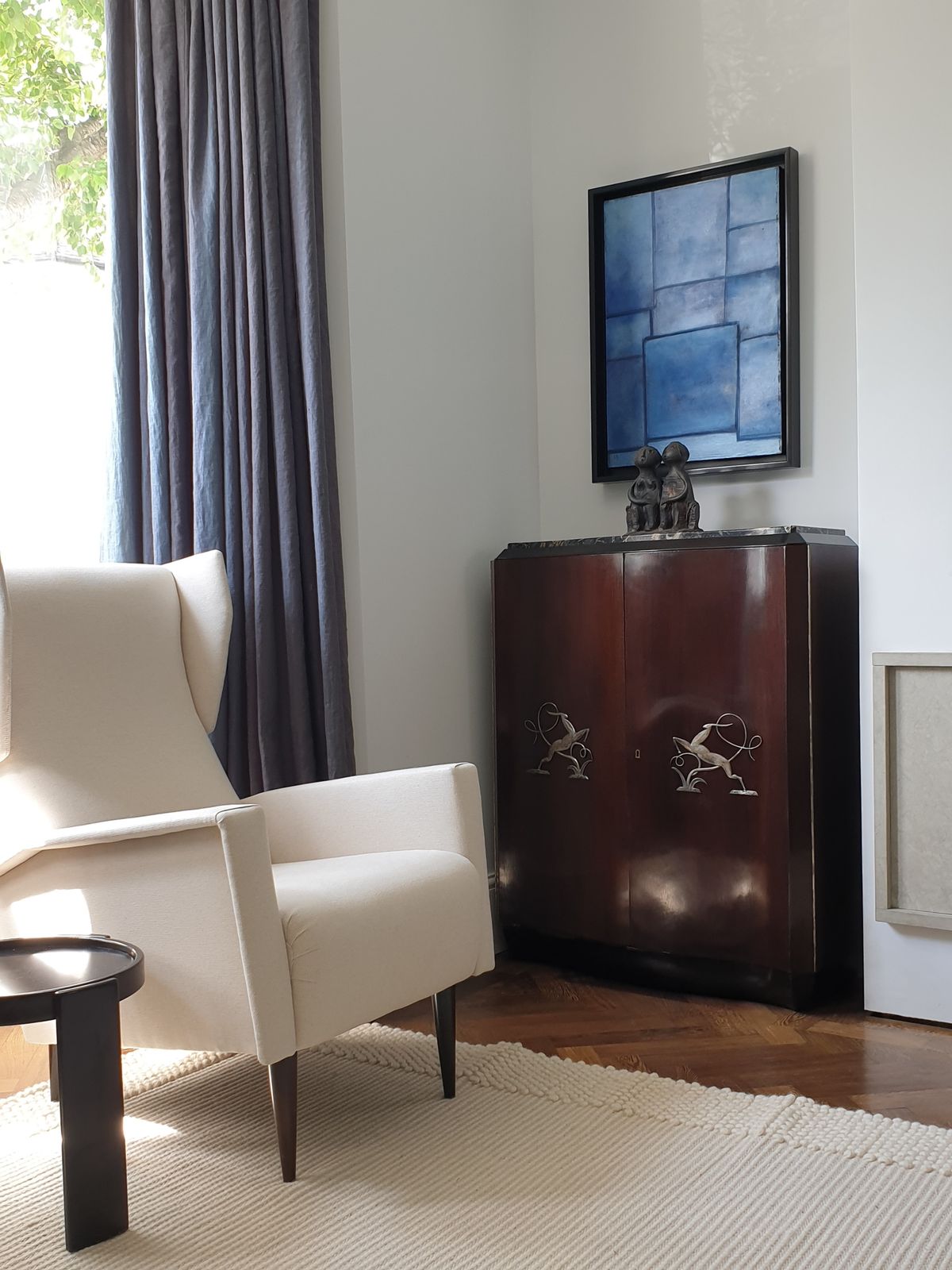 Art Deco Cabinet With Silvered Metal Decoration To Doors