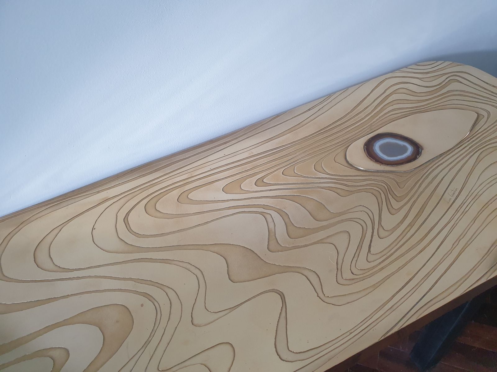 Brass And Lacquered Metal Console With Agate Insert By Lova Creation photo buy