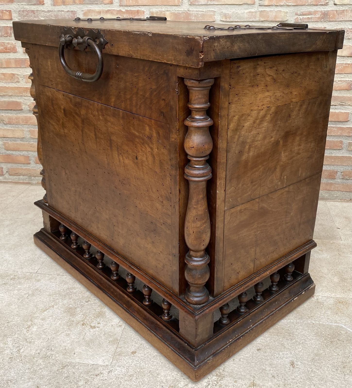 Early 20th Century French Hand Carved Wooden Trunk photo for sale