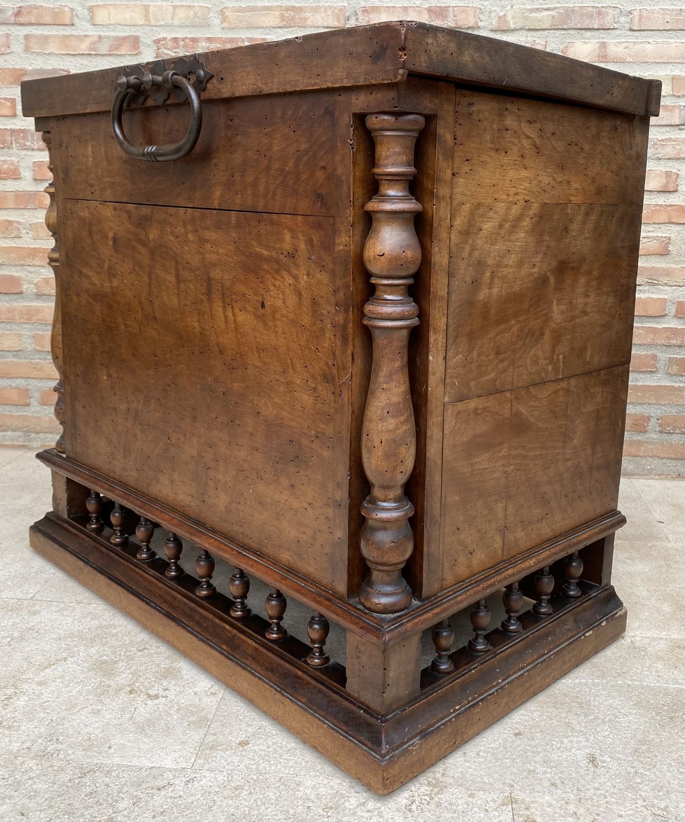 Early 20th Century French Hand Carved Wooden Trunk photo vintage