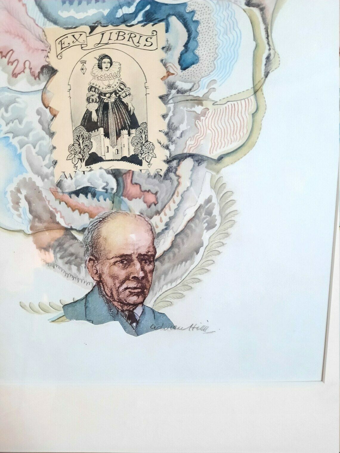 Original Watercolour, Pencil, Pen & Ink Collage By Adrian Hill   Mcm Artist photo furniture