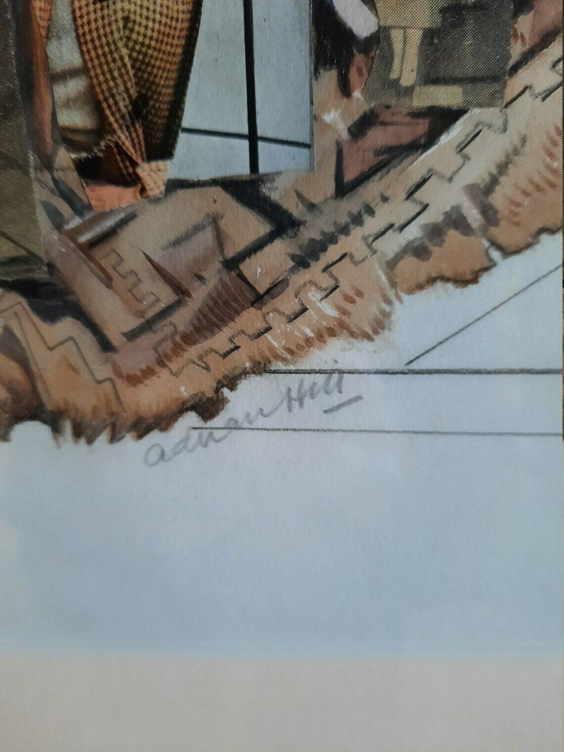 Original Watercolour, Pencil, Pen & Ink Collage By Adrian Hill   Mcm Artist photo furniture