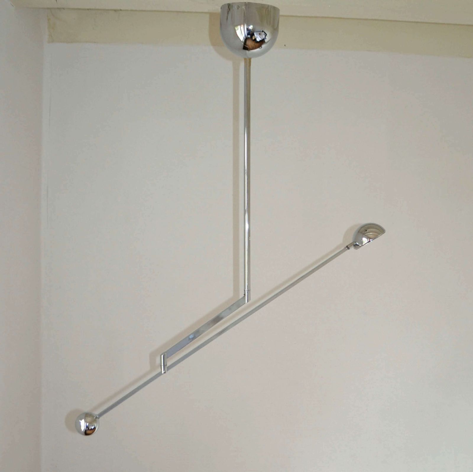 Minimal Chrome Counter Balance Ceiling 1970's Lamp photo for sale