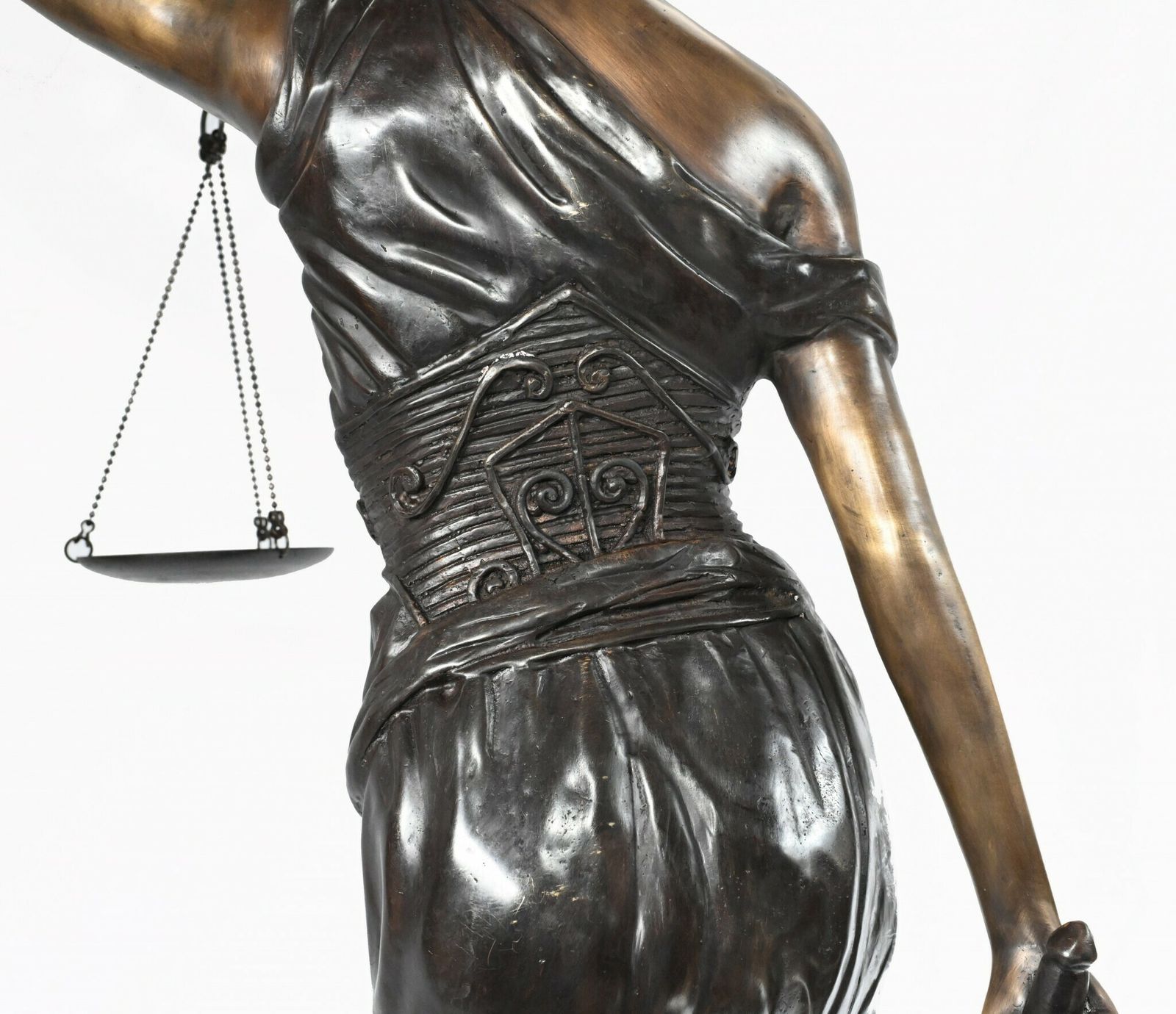 Xl French Bronze Statue Lady Justice Scales Figurine Snake photo vinterior