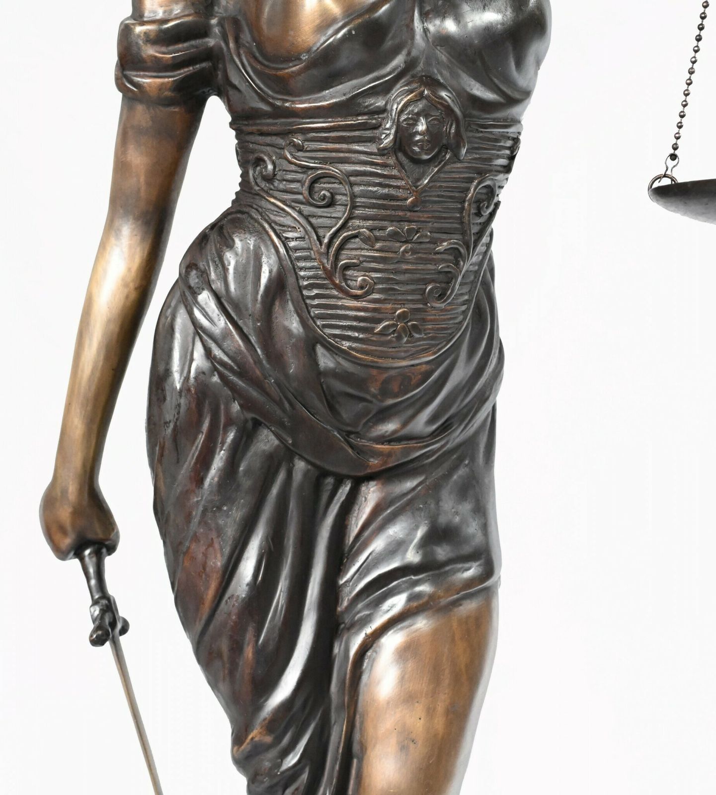 photo vintage Xl French Bronze Statue Lady Justice Scales Figurine Snake