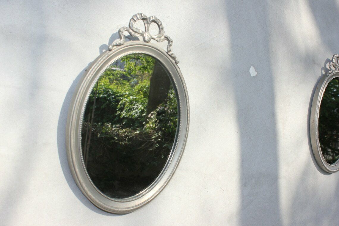 Two Side Wall Mirrors In Oval Pure Tin Frames, Bathroom Or Bedroom Home Interior And Design photo Home Decor