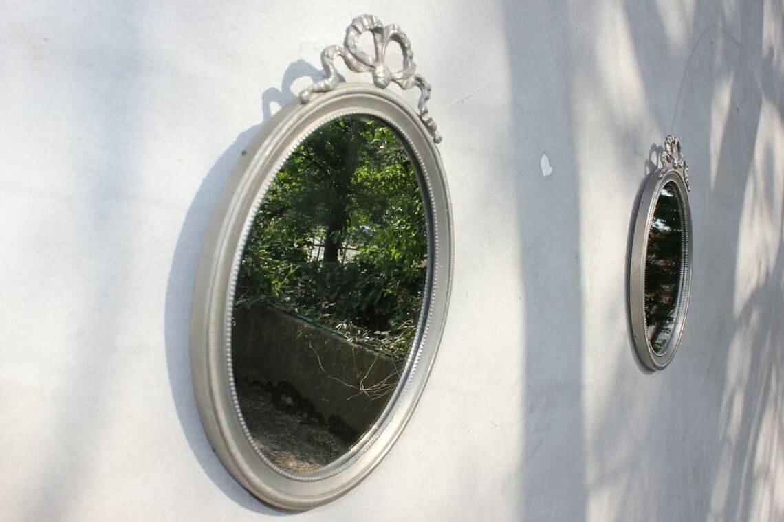 Two Side Wall Mirrors In Oval Pure Tin Frames, Bathroom Or Bedroom Home Interior And Design photo 108.0