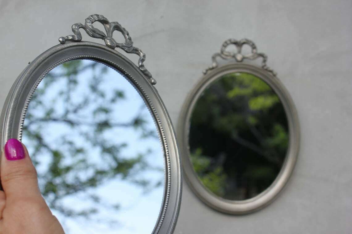 Two Side Wall Mirrors In Oval Pure Tin Frames, Bathroom Or Bedroom Home Interior And Design photo vintage