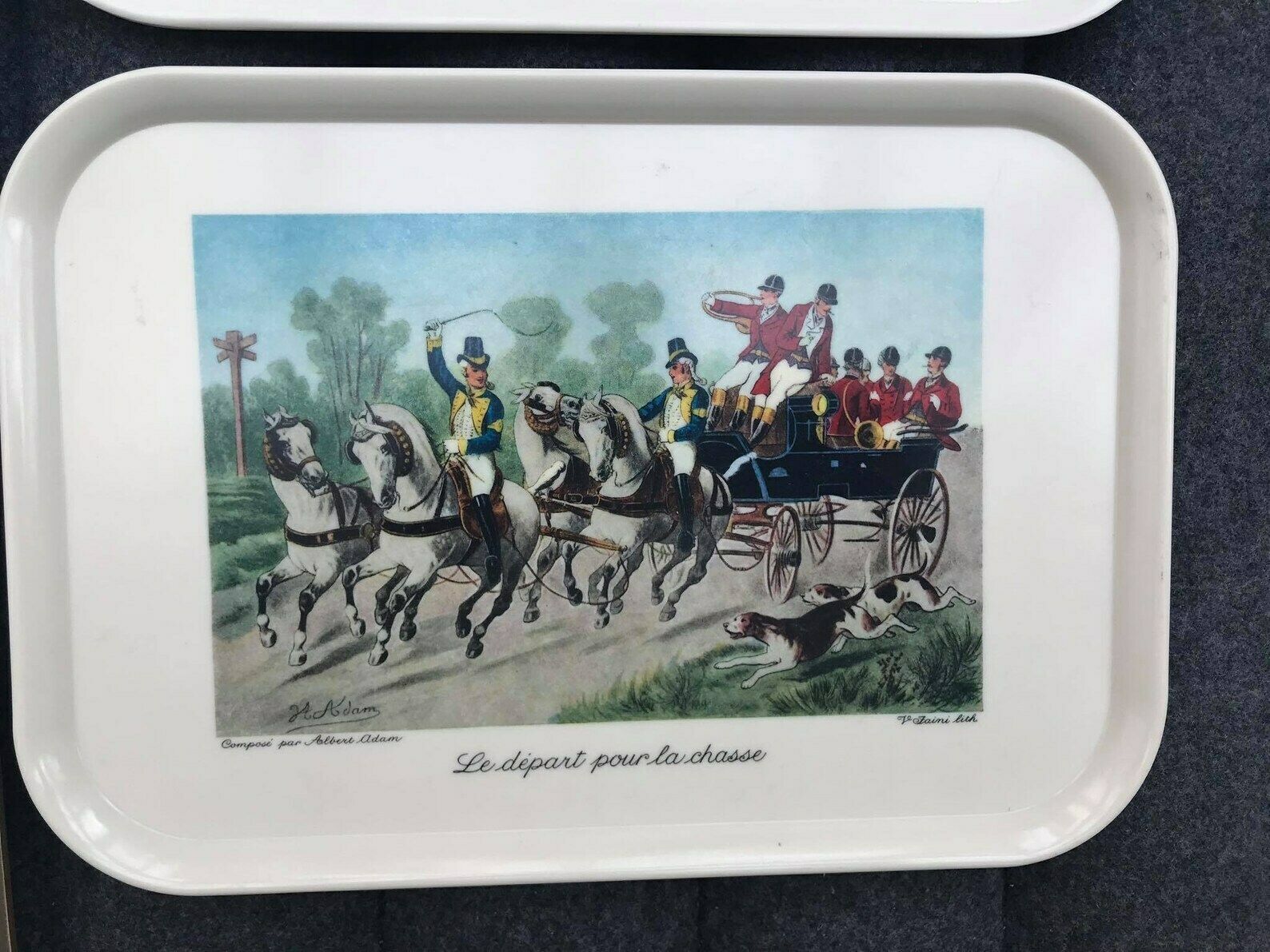 Fox Hunting Placemats Table Mats Set Of 3 And 2 Plastic Trays Hunting Decor Cork Placemat England 70s Gift Mom Hostess Serving Hunter Gift photo buy