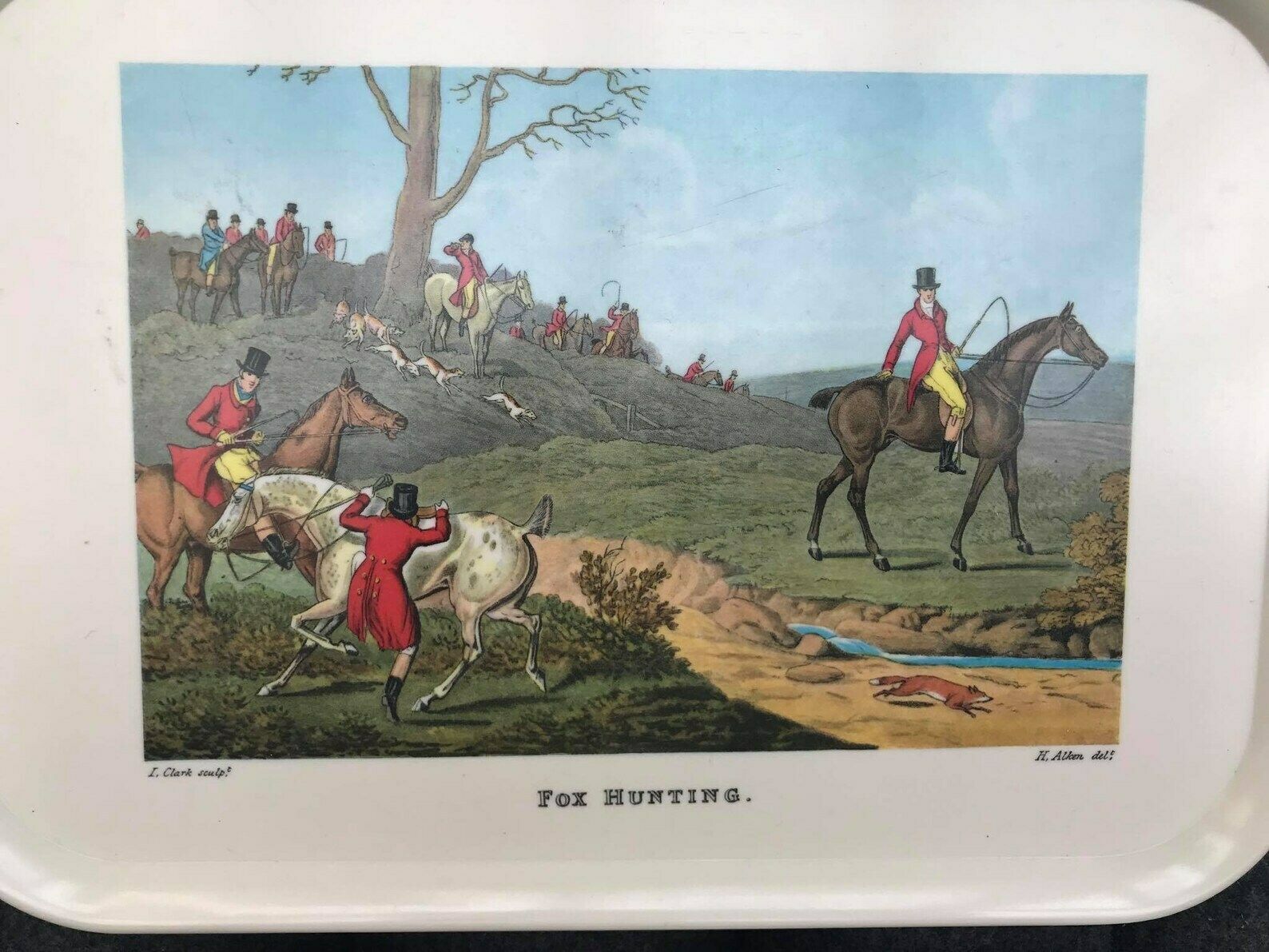 Fox Hunting Placemats Table Mats Set Of 3 And 2 Plastic Trays Hunting Decor Cork Placemat England 70s Gift Mom Hostess Serving Hunter Gift photo vintage