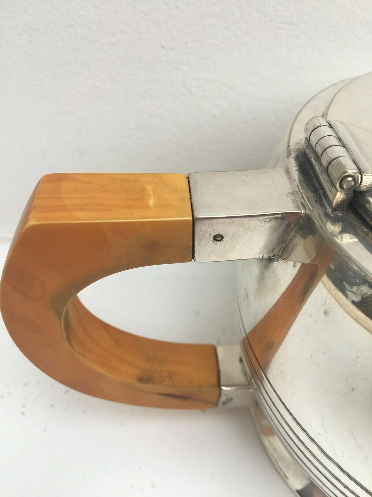 Art Deco Tea Set, Elkington & Co Cardinal Plate Silver Plated Vintage 1920s Butterscotch Bakelite Handles Tea Pot, Creamer Sugar Bowl 1920 photo 331.0