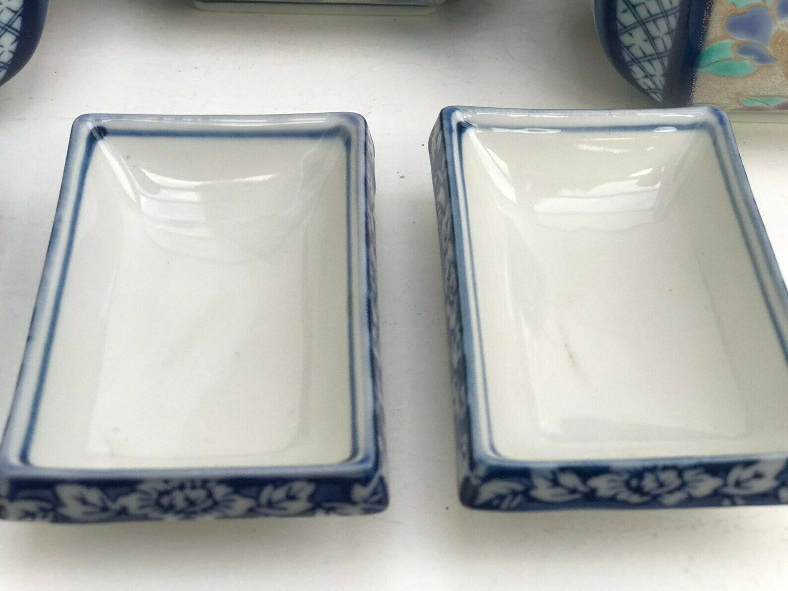 Japanese Bowls Plates Set Serving Sauce Dish, Dinner Sashimi Plate Asian Food Dish Blue Ceramic Porcelain Fish Serving Tray photo Home Decor
