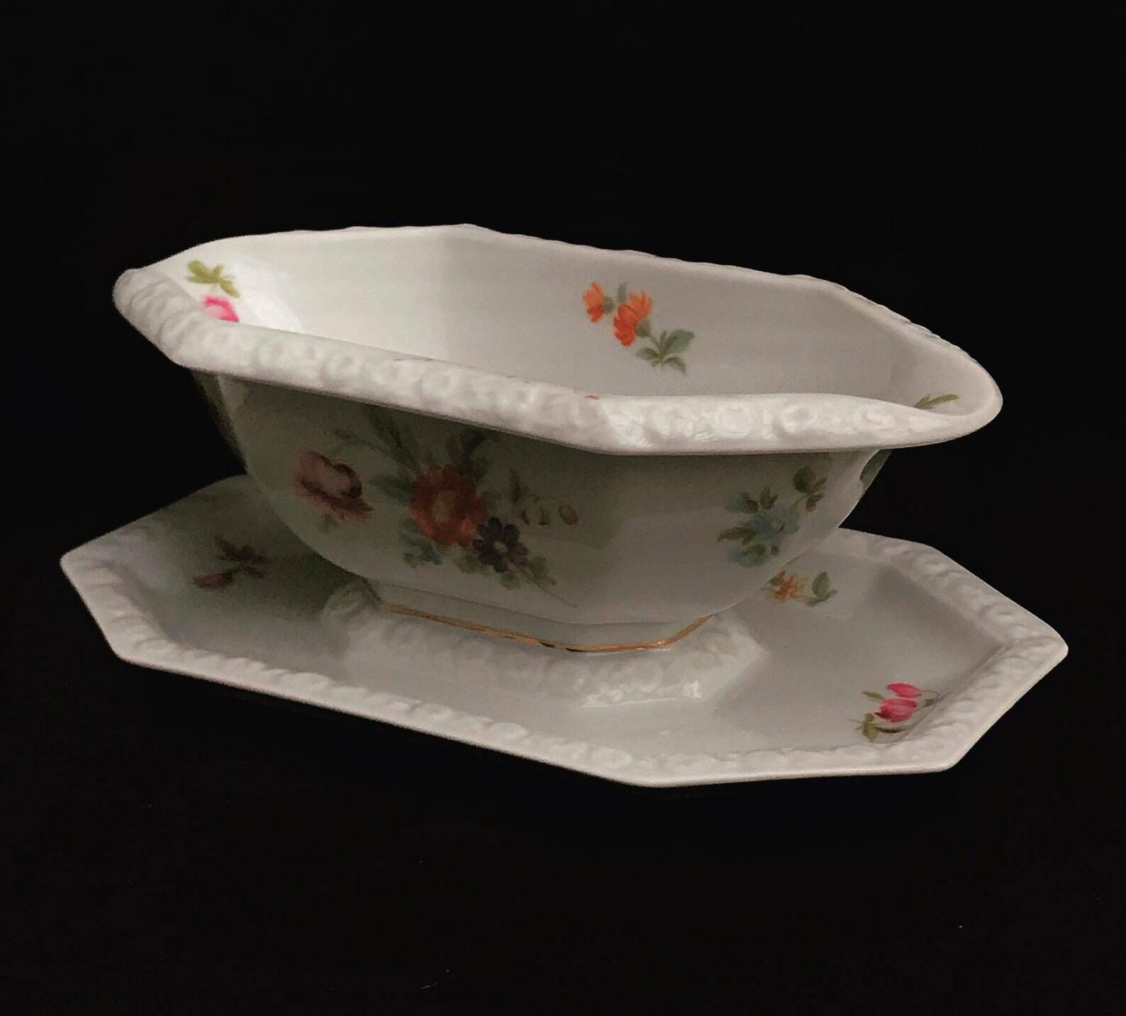 Rosenthal Selb Porcelain Gravy Boat Sauce Bowl Pattern Maria Incorporated Saucer Floral Decor Gift For Hostess Table Decor Flowers Romantic photo furniture