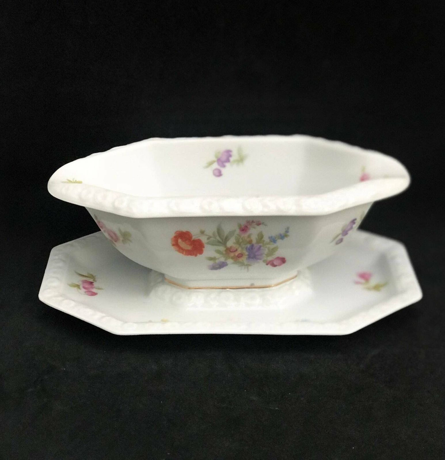 Rosenthal Selb Porcelain Gravy Boat Sauce Bowl Pattern Maria Incorporated Saucer Floral Decor Gift For Hostess Table Decor Flowers Romantic photo Home Decor