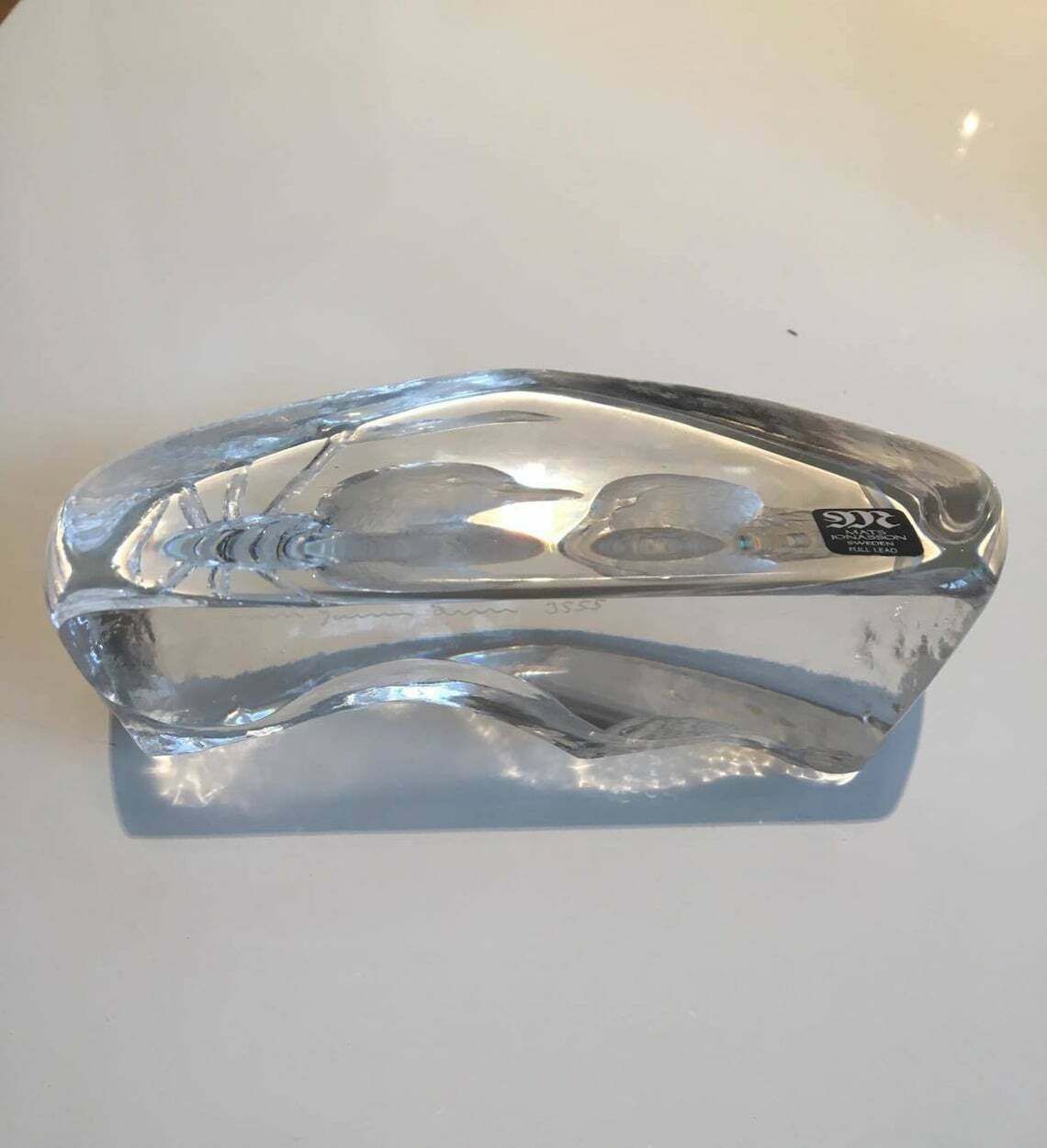 Glass Paperweight Mats Jonasson Designer Royal Krona Lead, Crystal Glass Etched Ducks, Swedish Art Glass, 1970s Sculpture photo vinterior