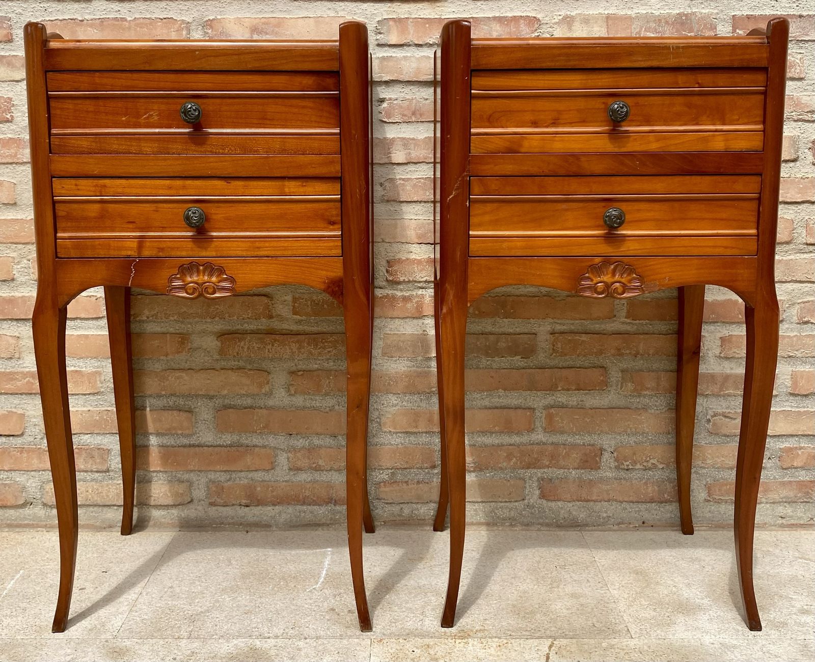 Pair Of French Cabriole Legs Nightstands Or Bedside Tables photo for sale