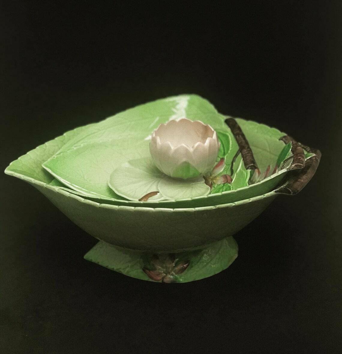 Carltonware Dishes Plate Serving Bowl Green Apple Blossom Plate 4 Pieces Green Decoration Bamboo Lotus English Collectors Antique China