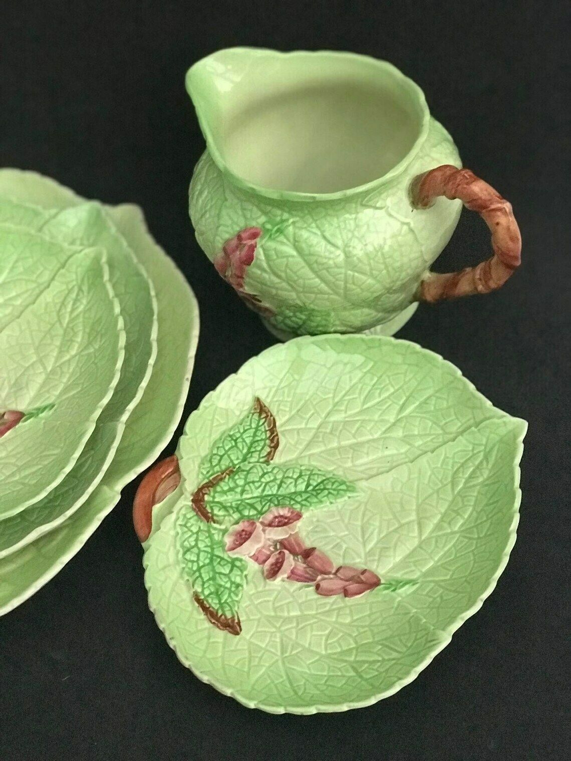 Carltonware Dishes Plate Serving Green Foxglove Creamer Plate 4 Pieces Green Decoration English Collectors Antique China photo 189.0