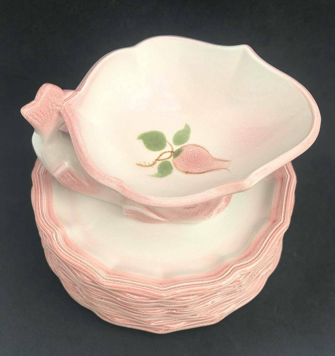 Dessert/ Entree/Cheese Plates Dishes Soft Pink Vintage Majolica Dinnerware Set, Made In The Mid Century By Salins Les Bains Hand Painted photo Home Decor