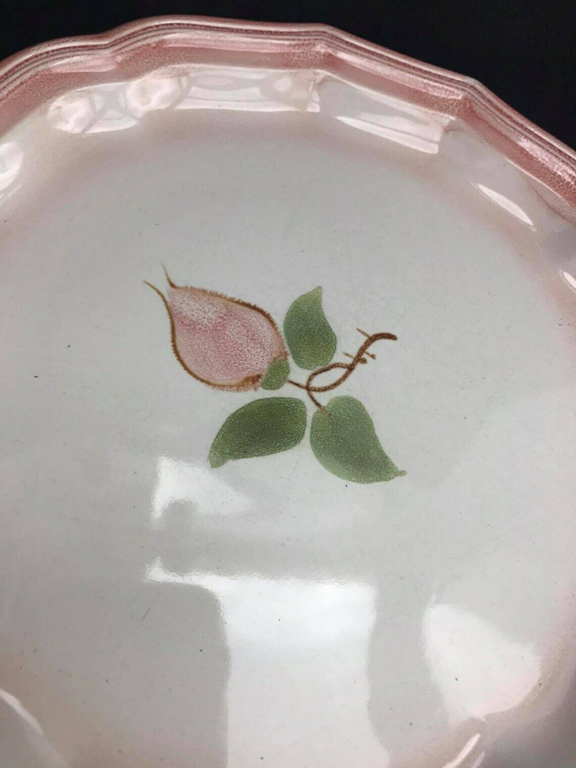 Dessert/ Entree/Cheese Plates Dishes Soft Pink Vintage Majolica Dinnerware Set, Made In The Mid Century By Salins Les Bains Hand Painted photo vinterior